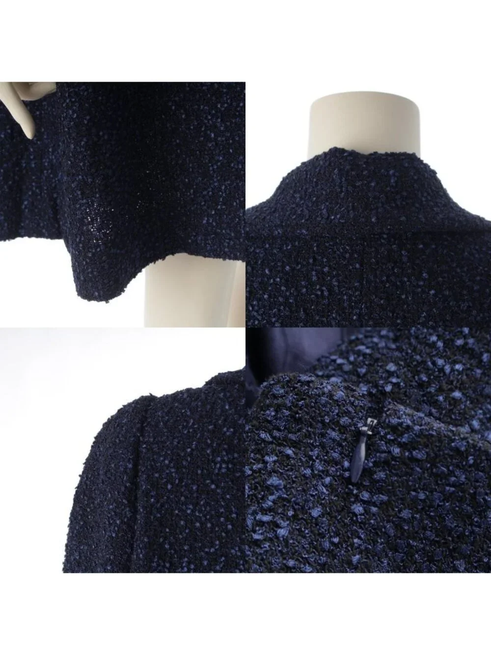 Chanel Tweed Gown Coat Navy 36